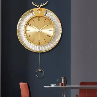 掛鐘 水晶燈裝飾鐘錶 寬44.5*高81.5cm 夜光創意時鐘掛 壁掛鐘 歐式擺鐘 麋鹿裝飾掛鐘 (8折)