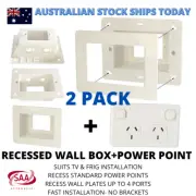 Recessed Power point Box Wall Plate TV AV plus Double Powerpoint GPO X 2