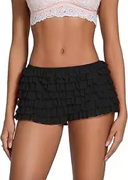 [LYSINK] Women's Multi-Layer Lace Ruffled Mini Bloomer Shorts Tie Front Elastic Low Waist Frilly Shorts Lolita Floral Shorts