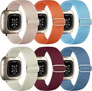 [chinbersky] 6 Pack Strap Compatible with Fitbit Versa 3 Straps/Fitbit Versa 4 Strap/Fitbit Sense Strap for Women Men, Soft Adjustable Stretch Nylon Sport Band for Versa 4/Versa 3/Sense 2/Sense