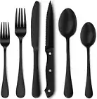 Hiware 24 Pieces Matte Black Silverware Stainless Steel Flatware Cutlery Set au