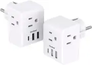 2 Pack Germany France Travel Plug Adapter with 3 Outlets 3 USB Charging Ports(1