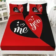 Hearts Bed Sheets Size, Black and Red Bedding Set for Girls Queen Heart11