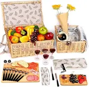 Hap Tim Dual Wicker Picnic Basket Set with Blanket Charcuterie Boards for 2/4/6 - Unique Gifts Ideas for Couple, Engagement, Wedding, Bridal Shower, Family, Christmas - White Elephant Gifts for Adults