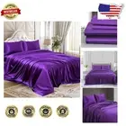 Silk-like Purple Satin Sheet Set - 4pcs, Deep Pocket, Wrinkle-Free for King