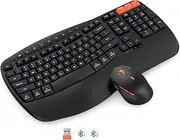 MEETION Wave Ergonomic Keyboard and Mouse Wireless, USB/Bluetooth Wave Ergo Keyboard with Wrist Rest, 4 DPI Adjustable Swing Wheel Silent Wireless Mouse Rechargeable for Windows/Mac/Android Black