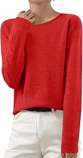 [DSAoTeng] Women's Crew Neck Long Sleeve Wool Knit Pullover-Casual Trendy Soft Warm Lightweight Basic Sweater Tops for Fall Winter Wear