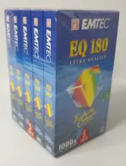 Emtec EQ 180 VHS 5 Pack Video Tape 3 Hour Brand New Sealed FREE POSTAGE