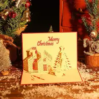 在飛比找Yahoo!奇摩拍賣優惠-創意3d紙雕立體聖誕賀卡 手工節日祝福鏤空卡片批發聖誕城堡客