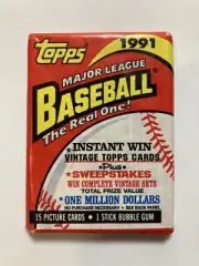1991 Topps Baseball Cards, 1 Unopened Sealed Wax PACK From Wax Box, 15 Cards