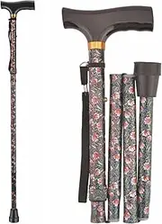 Foldable Walking Stick, Lightweight & Portable Cane with 5 Levels of Height Adjustment, Walking Stick with Comfortable Smooth Wooden Handle Grip and Sturdy Aluminum Tube Cane