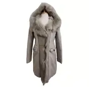 $1295 Woolrich Emily Beige Wool Blend w/ Fur Accent Coat Size S