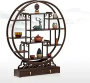Solid Wood Desktop Small Antique Shelf Chinese Style Duobao Pavilion Tea Set Coasters Purple Clay Pot Ornaments Display Stand for Placing Antiques,60x11x70cm