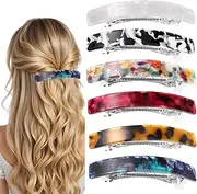 Denipry 6Pcs Hair Barrettes for Women, Acetate Clips Non-slip French Tortoise Shell Hair Clips Wide Curved Celluloid Ponytail Holder Clamp Fashion Hair Accessories for Women Girls