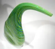 STUNNING HAND BLOWN GLASS ART SCULPTURE/CENTERPIECE GREEN & BLUE, DIRWOOD, n3885
