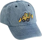 [Besforta] Cute Embroidery Excavator Toddler Kids Baseball Cap Adjustable Cotton Washed Vintage Dad Hat for Boys Girls Age 2-8
