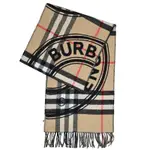 BURBERRY 巴寶莉 經典英倫格紋LOGO雙面喀什米爾羊毛流蘇長圍巾(卡其/黑)