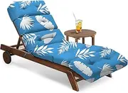 Tycdiose All Weather Chaise Lounge Cushions Outdoor Lounge Chair Cushion, Waterproof Memory Foam Chaise Lounger Chair Cushion for Outdoor Patio Furniture with Non-Slip Back and Ties, Blue Leaf