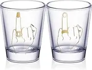 Bride and Groom Glasses 2 Pieces, Wedding Gifts for Couples, Ring Finger Wedding Funny Bride Wine Glass 2 oz, Mr and Mrs Engagement Gifts Stemless for Newlyweds Couples(Classic,1.93 Inch)
