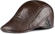 [UOHUFIDABFD] Men Autumn Winter Newsboy Hats Genuine Leather Cowskin Beret Hat Flat Cap Brown Black Dark Brown for Men (Color : Light Brown Hat Size : XXL(59-61cm)))