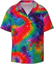 [YANYU] Colorful Tie Dye Pattern Print Hawaiian Shirts Men Short Sleeve Button Down Cuban Collar Shirt Summer Beach Days
