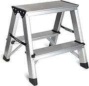 CHEAGO Two Step Ladder - Folding Small 2 Step Stool 330lbs with Non-Slip Feets, Aluminum Lightweight Metal Step Stool by, Portable Solid Handy Work Ladder for Home, Kitchen, RV, Garage
