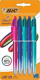 BIC 4 Colours Gradient Smooth Ink Retractable Multicoloured Ball Pen Pack of 5