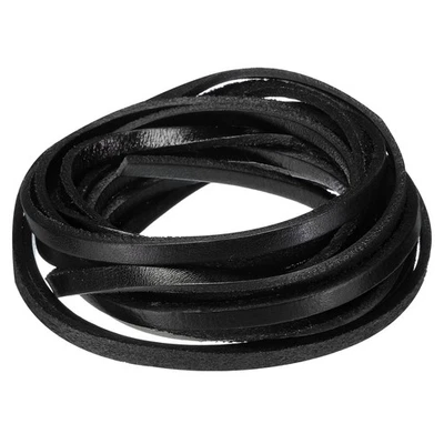 3.3 Yards 5mm Flat Leather Cord, Leather Lacing Strips for DIY Crafts Black