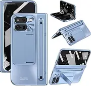Case for Google Pixel 9 Pro Fold Bracket Stand Cover |Hinge Protection| with Stylus Pen and Built-in Screen Protector Shockproof Slim PC Phone Case for Google Pixel 9 Pro Fold - Light Blue