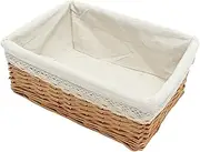 Hand-Woven Wicker Storage Basket with Removable Washable Liner for Clothing Accessories and Household Items Versatile Use Bedroom Bathroom Office