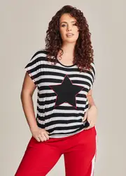 [Taking Shape] Taking Shape Cotton Star Active T-shirt Size 26 in Black / White - Plus Size Women's Clothing Black / White