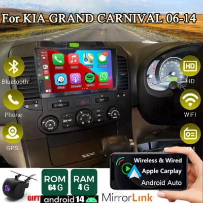 FOR 2006-2014 KIA GRAND CARNIVAL 9'' CARPLAY ANDROID 14 RADIO HEAD UNIT BT 4+64G (for: Kia)