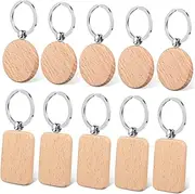 Holibanna 10 Pcs Blank Wooden Key Tag Keychains Round Rectangle Shapes for DIY Personalization for Name Tags and Crafting Projects
