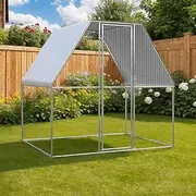 Chicken Cage Silver and Grey 2x2x2 m Galvanised Steel Outdoor Coop Hen House