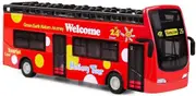 Toy Cars, 1:32 Scale Alloy Diecast Open Roof Autobus Vehicles Mould Pull-Back Bus, Sightseeing Tour Double Decker Bus Toy with Lights and Music