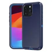 iPhone 15 Pro Rugged Armour Case Cover with 360o Rotation, Belt Clip, and Kickstand - Tough and Shockproof Protection - Navy
