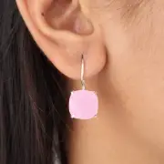 Rare Rose Chalcedony Gemstone 925 Sterling Silver Jewelry Handmade Earrings 1"