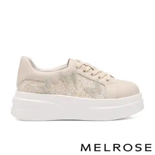 【MELROSE】美樂斯 浪漫水鑽蝴蝶蕾絲牛皮厚底休閒鞋(米)