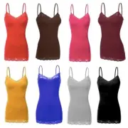 FDPlus Women's Plus Size Basic Long Layering Lace Cami w/Adj Straps 1x/2x/3x