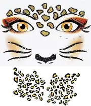 OXDOHUE Pack of 2 Face Stickers - Tattoo - Leopard, Temporary Glitter Face Tattoo Set for Carnival, Fancy Dress, Halloween & Theme Parties