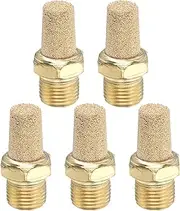 uxcell 1/4" PT Brass Pneumatic Muffler, 5 Pcs Protruding Sintered Exhaust Air Compressor Muffler Filters Solenoid Valve Fitting for Valves Cylinders Oil Tanks Air Tools, Golden