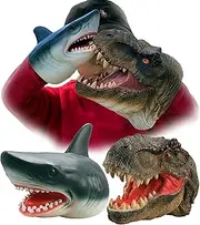Tyrannosaurus Rex Dinosaur & Shark Hand Puppets Large Soft Rubber Realistic Jurassic World Dino Action Figure Funny & Scared Animal Head Hand Puppets Home, Stage and Class Role Play Toy