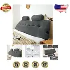 Multi-Purpose Soft Grey Headboard Pillow with Neck Rolls and Storage Pockets
