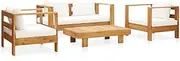 4 Piece Garden Lounge Set with Cushions Cream Solid Acacia Wood Patio Bar Sets