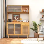 CostwayBamboo Buffet Cabinet with Hutch for Kitchen/Dining Room