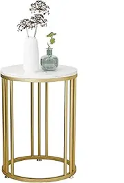 Exquisite C-S-Qing-Desk Marble Coffee Table, Single Metal Round Coffee Table Tea Room Business Hall Apartment Living Room Sofa Side Table Bedroom Bedside Table(Size:50 * 50 * 55CM,Color:B)
