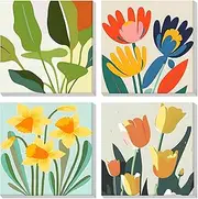 MOGTAA 4 Pack Paint by Number for Adults Beginners with Frame, Flowers Paint by Numbers for Kids, Acrylic Paint by Number on Canvas, DIY Oil Painting by Number Kits for Gift Decor 20x20cm