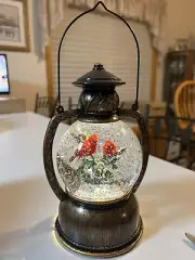 Snow Globe Lantern Lighted Cardinal Tree Christmas Swirling Snow Lantern Works