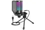 Gaming USB Microphone for PC PS5, Quick Mute, RGB, Tripod, Pop Filter, Shock Mount, Gain Control