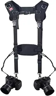 Double Camera Strap Harness Quick Release Adjustable Dual Shoulder Camera Strap with Safety Tether for DSLR SLR Camera